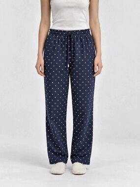 Zara Polka Dot Jogger Pants in Blue & White Size Medium